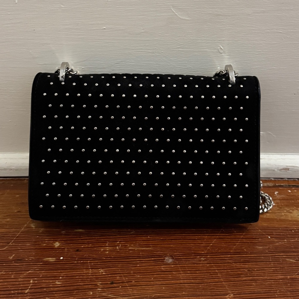 Jimmy Choo Black Suede Leather Silver Studded Finley Mini Crossbody Bag Chain - Picture 3 of 12